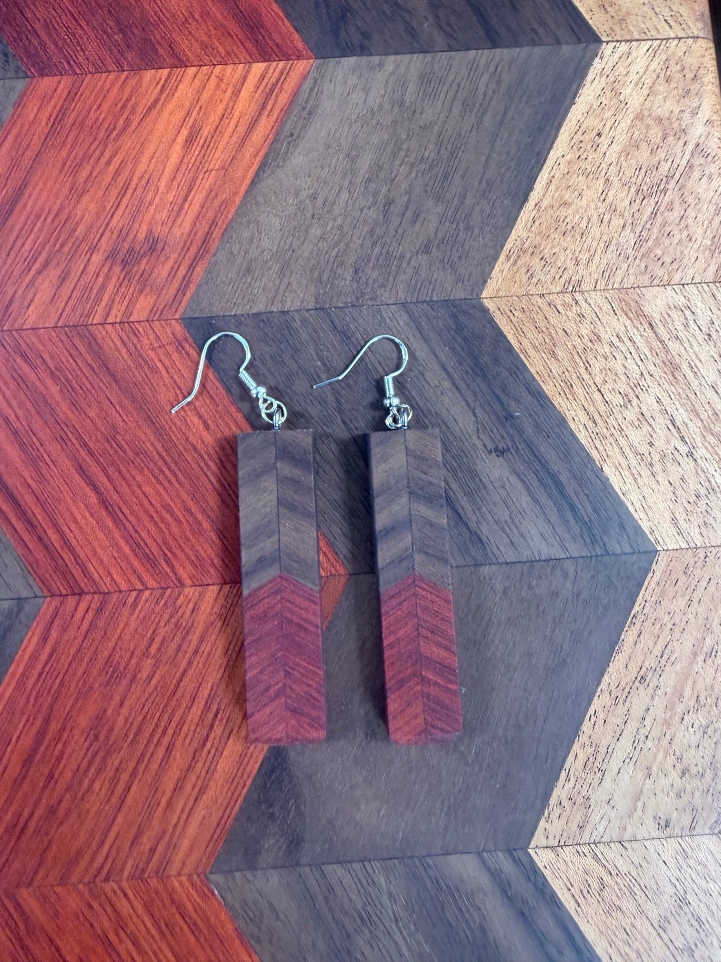 Wood Earrings with Chevron Pattern