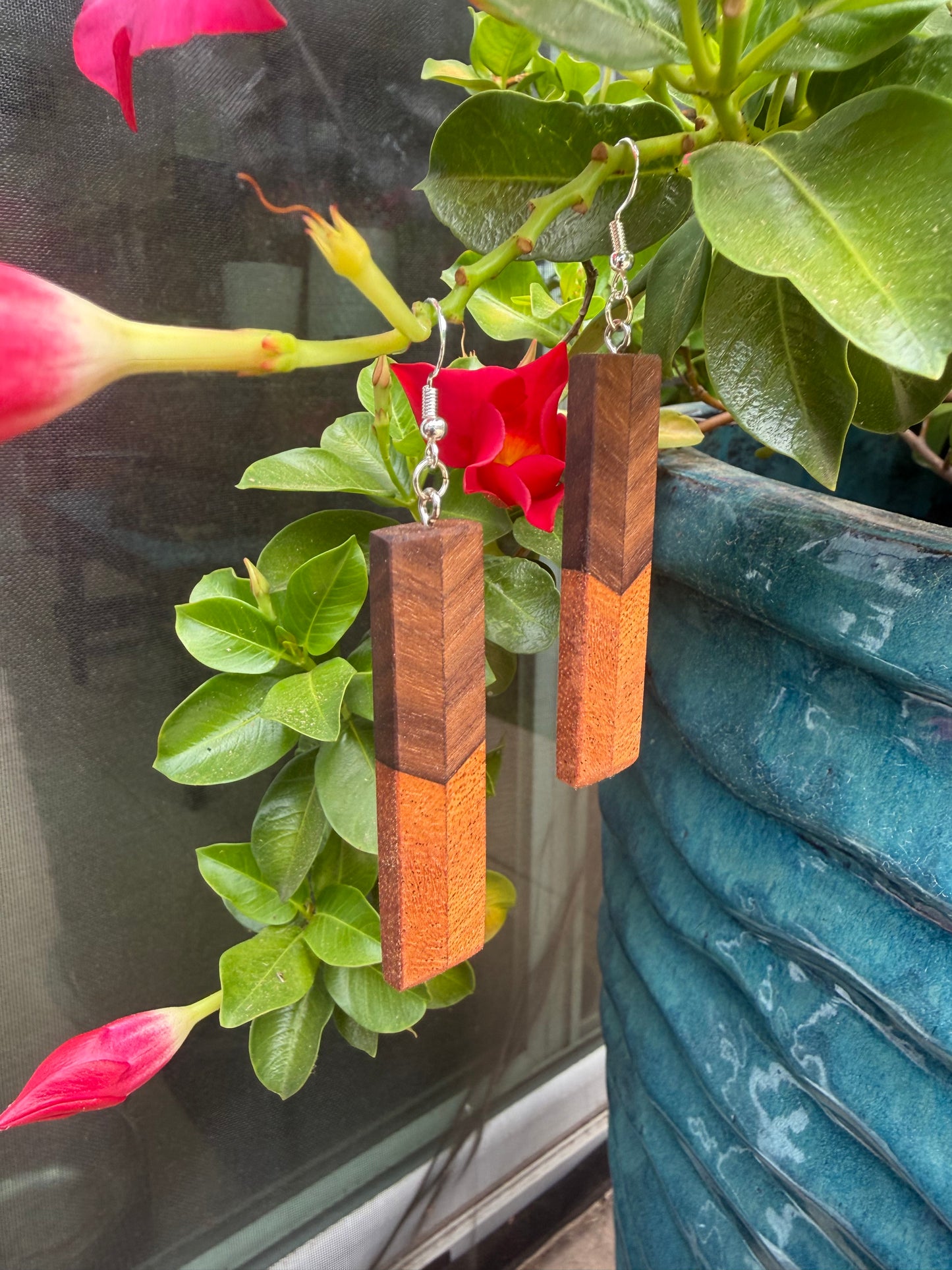Wood Earrings with Chevron Pattern