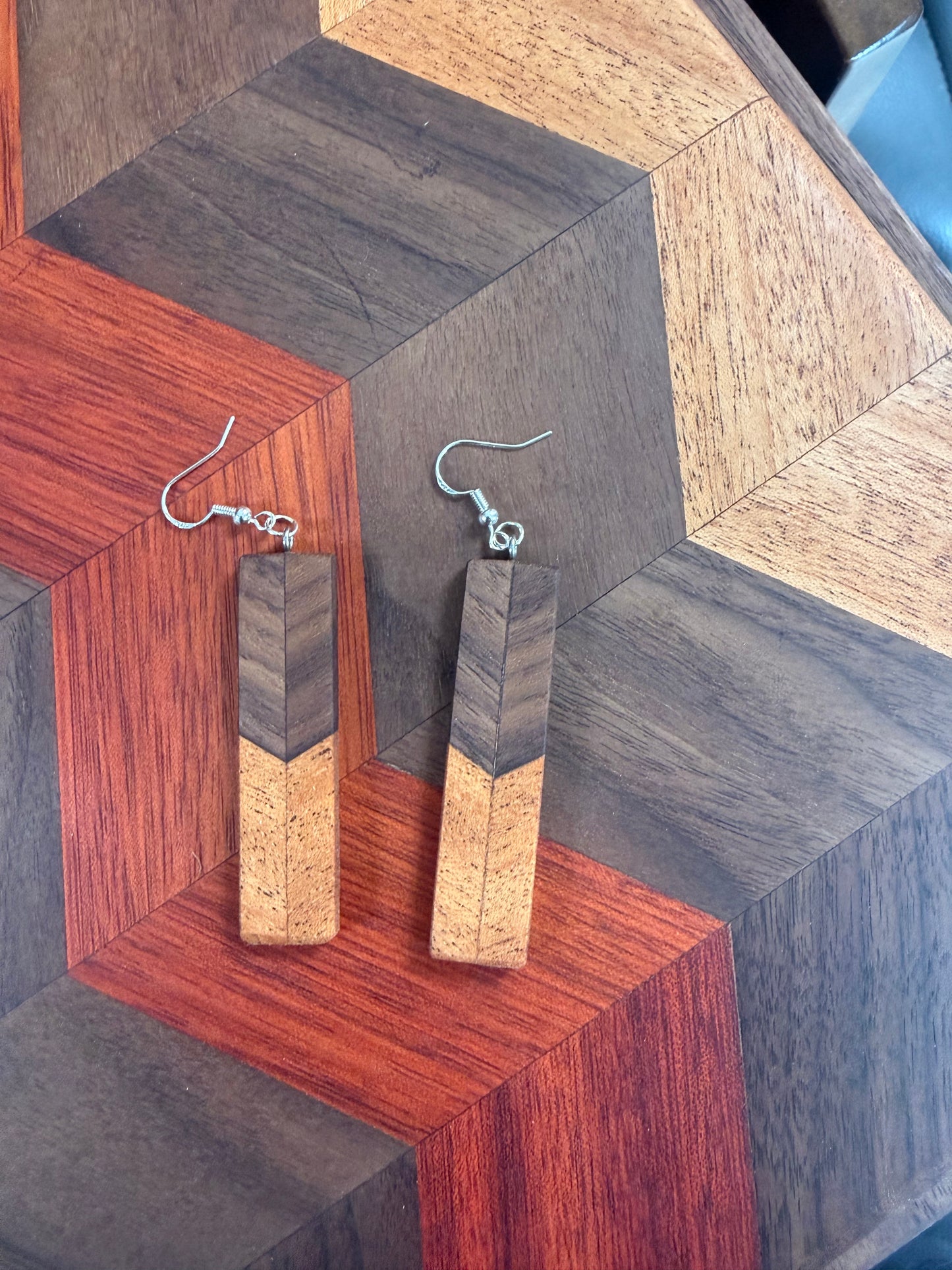 Wood Earrings with Chevron Pattern