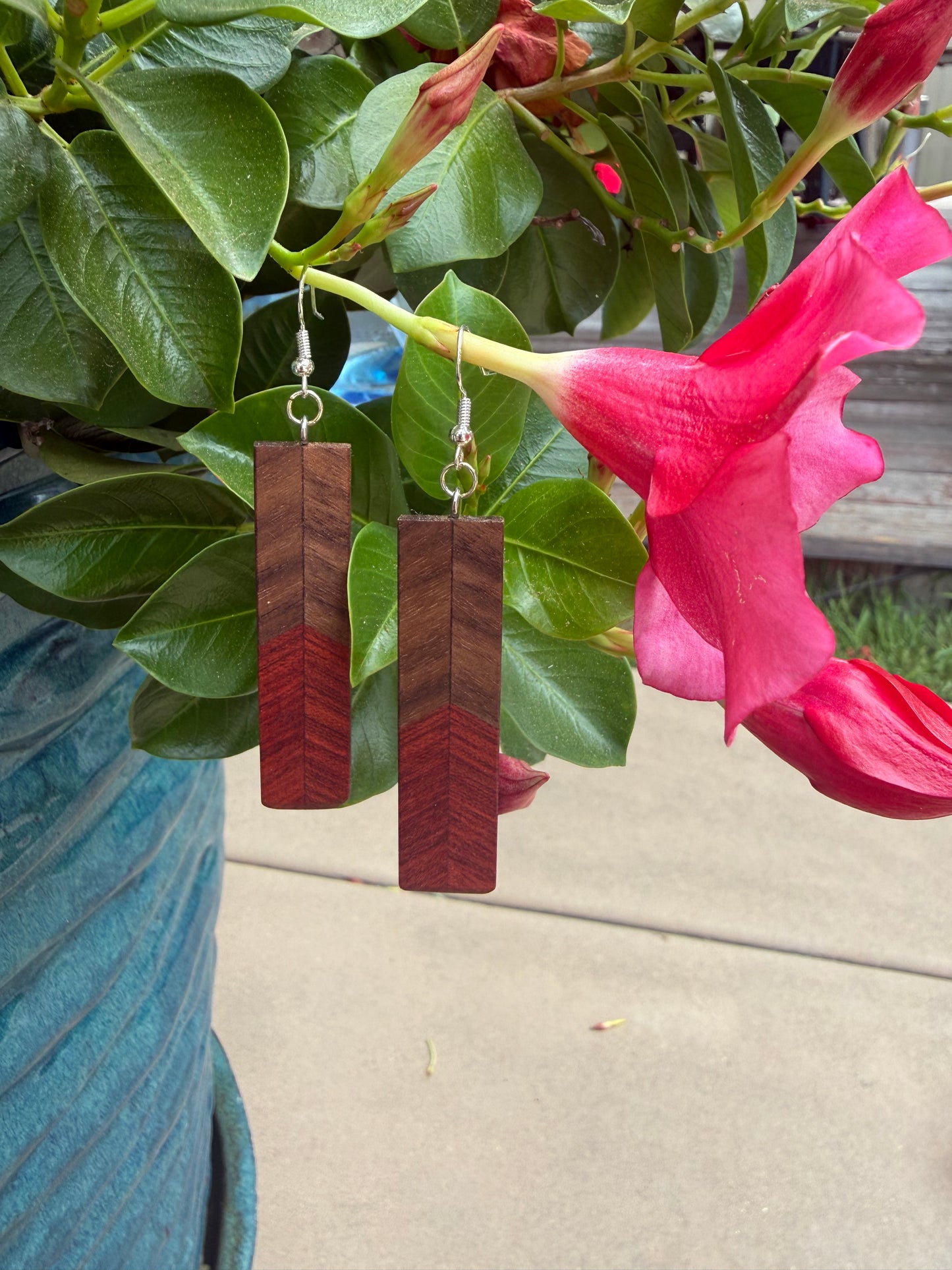Wood Earrings with Chevron Pattern