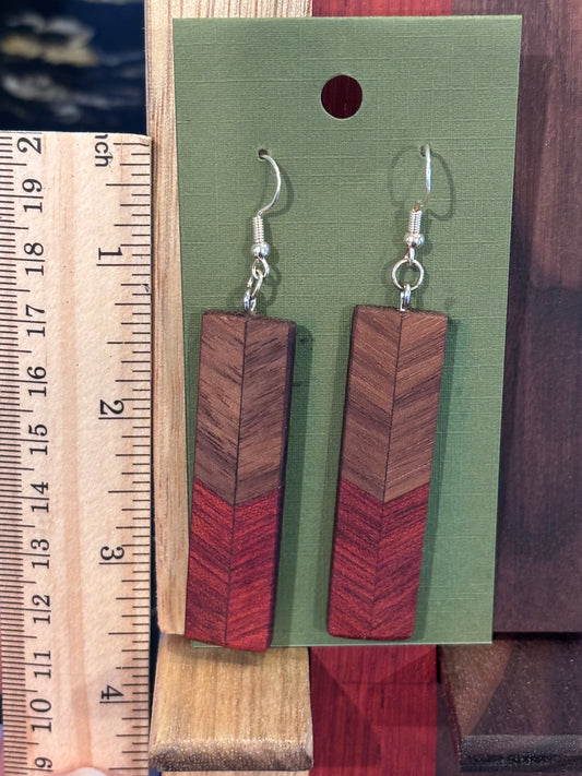 Wood Earrings with Chevron Pattern